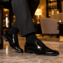 Pantofi barbati negri din piele naturala lac si velur cu siret GKR819LVN